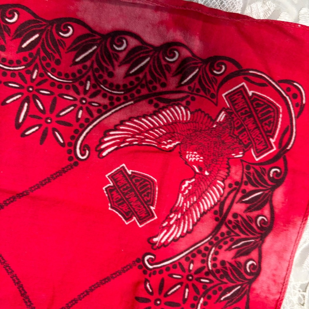 Harley Davidson Bandana Red Tie Dye Eagle Bar & Shield 100% Cotton Biker Scarf - Picture 2 of 4